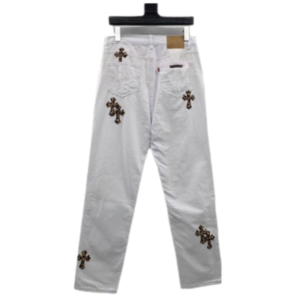 Chrome Heart White Leopard Cross Jeans