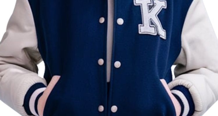 Classic Navy Blue Varsity Jacket with White Sleeves